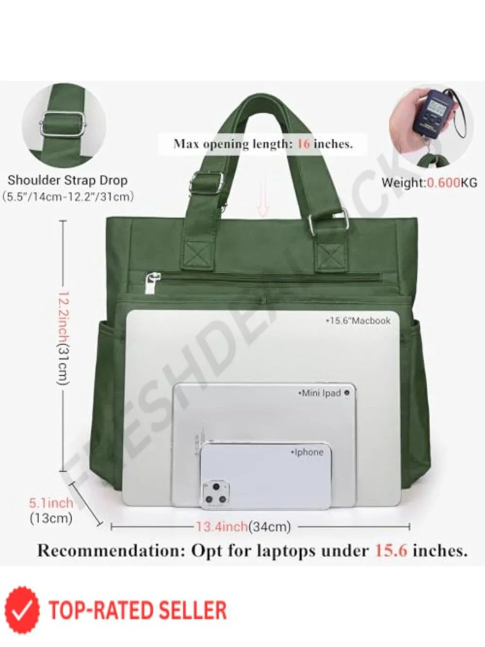 Waterproof Nylon Canvas Tote Bag Multi Pocket Laptop Shoulder Bag Work Travel
